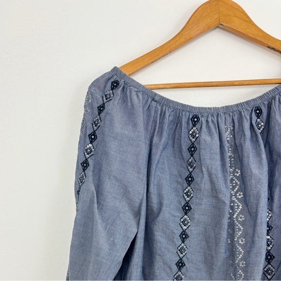 Chico’s 100% Cotton Chambray Embroidered Sequins Coastal Long Sleeves Size 2 - Picture 9 of 16